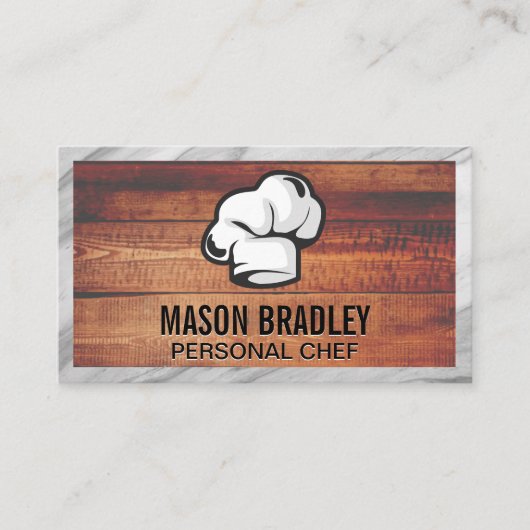 エグゼクティブシェフハット | 木目と大理石枠 名刺 (正面)