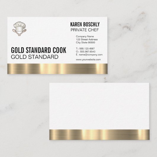 エグゼクティブシェフハット | 金ゴールド金属トリム 名刺 (正面/裏面)