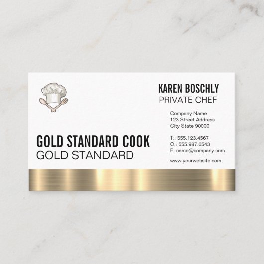 エグゼクティブシェフハット | 金ゴールド金属トリム 名刺 (正面)