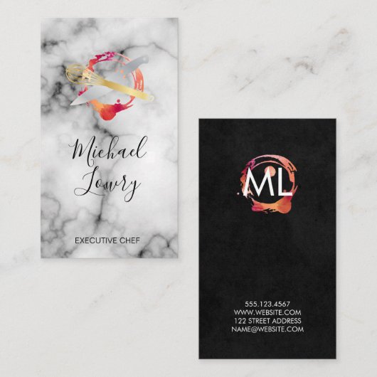 エグゼクティブシェフ大理石コンテンポラリー水カラー 名刺 (正面/裏面)