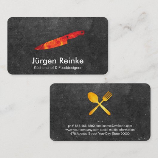 エグゼクティブシェフ石板ファイアナイフビジネスカード 名刺 (正面/裏面)