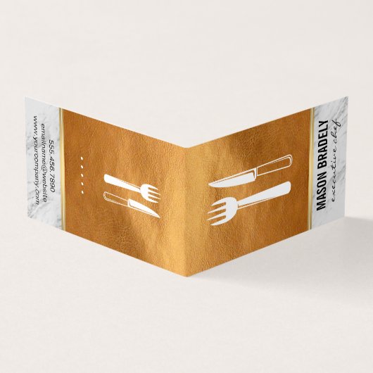 エグゼクティブシェフ金ゴールドレザーマーブルトリム 名刺 (外部)