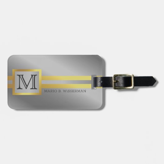 エグゼクティブスタイル-金ゴールドメタルモノグラムの名 ラゲッジタグ (正面横)