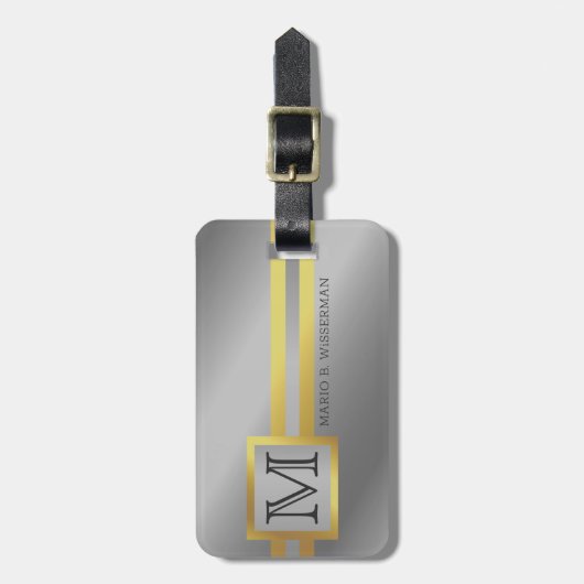 エグゼクティブスタイル-金ゴールドメタルモノグラムの名 ラゲッジタグ (正面縦)