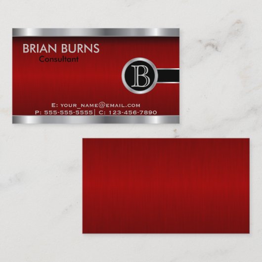 エグゼクティブダークレッドアンドスチールモノグラム 名刺 (正面/裏面)