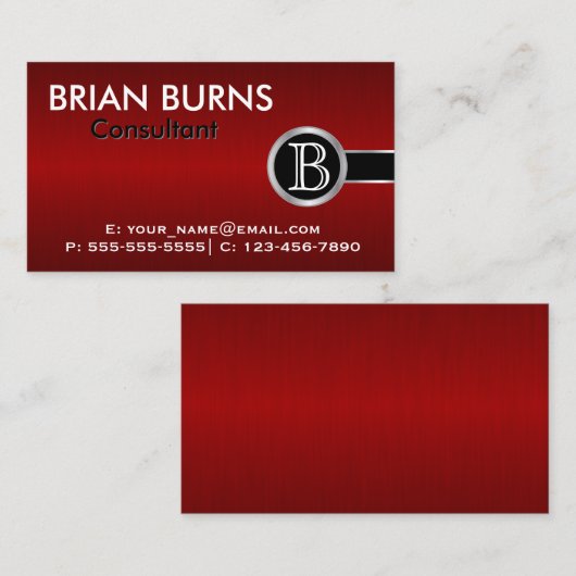 エグゼクティブダークレッドブラシとスライバーモノグラム 名刺 (正面/裏面)