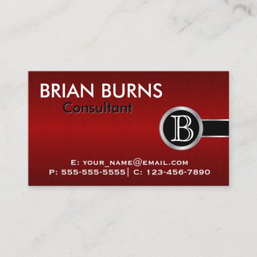 エグゼクティブダークレッドブラシとスライバーモノグラム 名刺 (正面)