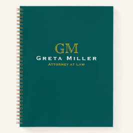 エグゼクティブビジネスダークティール（緑がかった色）金ゴールドモノグラム ノートブック