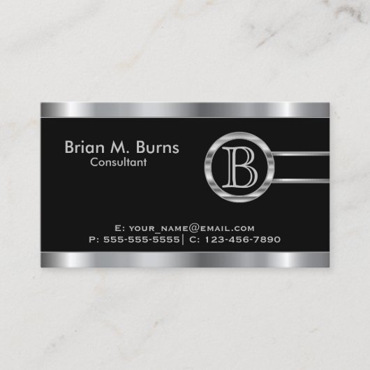 エグゼクティブブラックとシルバーフェイクメタリック – モノグラム 名刺 (正面)