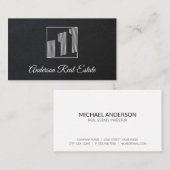 エグゼクティブブラックレザー |不動産仲介業者 |建物アイコン 名刺 (正面/裏面)