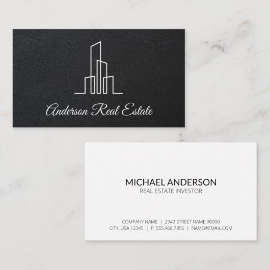 エグゼクティブブラックレザー |不動産仲介業者 | Metropolis 名刺 (正面/裏面)