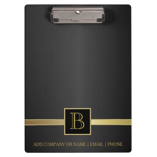 エグゼクティブブラック&金ゴールドモノグラムデザイン クリップボード (正面)