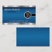 エグゼクティブブルーブラシとスチールモノグラム 名刺 (正面/裏面)