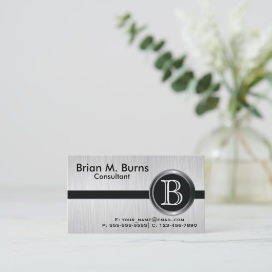 エグゼクティブホワイトブラシ鋼モノグラム 名刺 (スタンド正面)