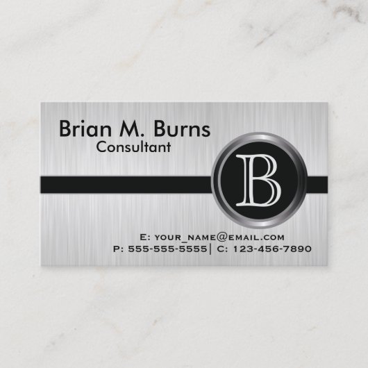 エグゼクティブホワイトブラシ鋼モノグラム 名刺 (正面)