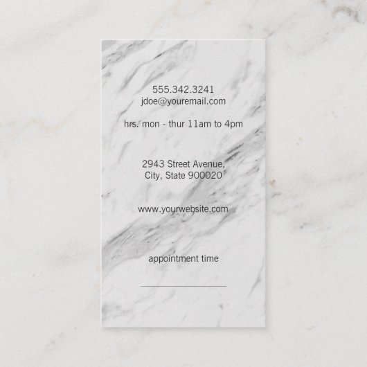 エグゼクティブマーブルパターンヘアサロンスタイリスト 名刺 (裏面)