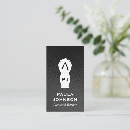 エグゼクティブマーブルレザー理容師ブレード 名刺 (スタンド正面)