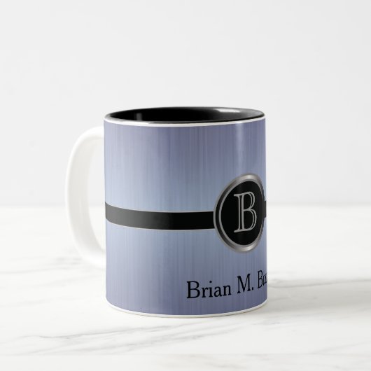 エグゼクティブモノグラムデザイン – サファイアブラシ鋼 ツートーンマグカップ (正面左)