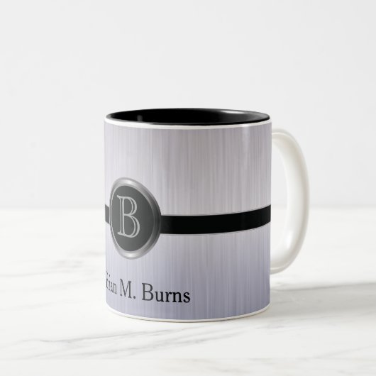 エグゼクティブモノグラムデザイン – タンザナイトブラシ鋼 ツートーンマグカップ (正面右)