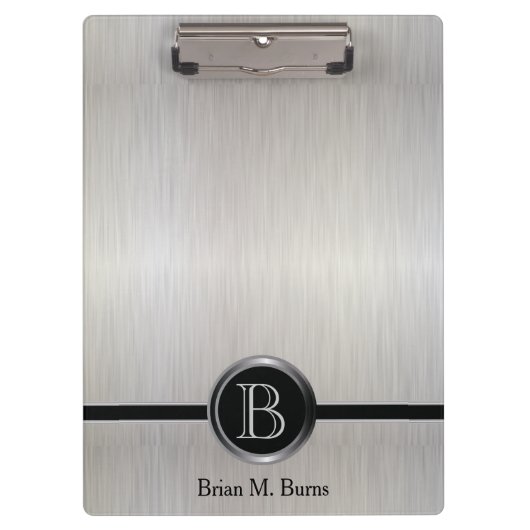 エグゼクティブモノグラムデザイン – ホワイトブラシ鋼 クリップボード (正面)