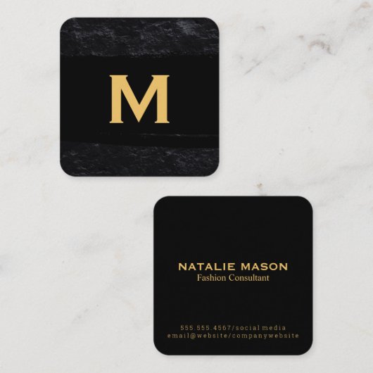 エグゼクティブモノグラム |ブラシ石板 スクエア名刺 (正面/裏面)