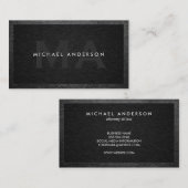 エグゼクティブモノグラム | ブラックリネン | レザートリム 名刺 (正面/裏面)