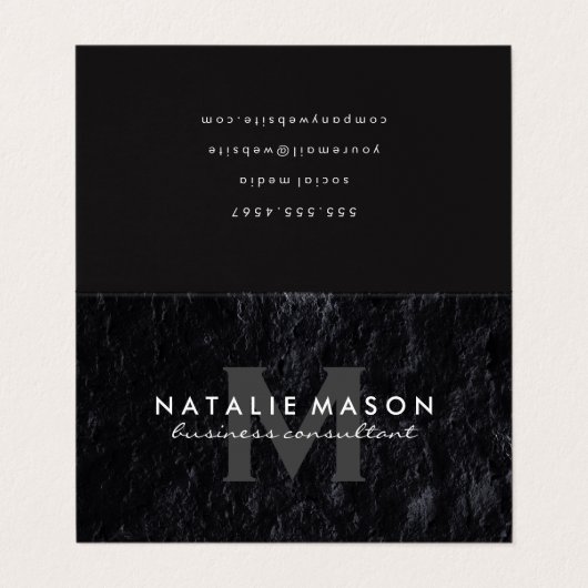 エグゼクティブモノグラム | 黒のテクスチャ 名刺 (外部フラット)