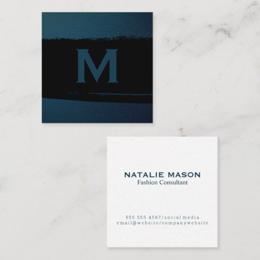 エグゼクティブモノグラム |黒ブラシ |企業の | スクエア名刺 (正面/裏面)