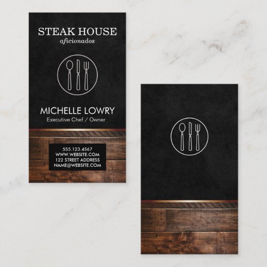 エグゼクティブルックスブラックシルバーウェア&ウッド 名刺 (正面/裏面)