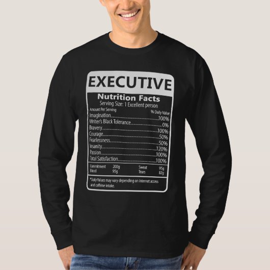 エグゼクティブ栄養成分表示 皮肉なグラフィック Tシャツ (正面)
