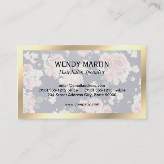 エグゼクティブ金ゴールドフレームブルー石板フローラルパターン 名刺 (裏面)