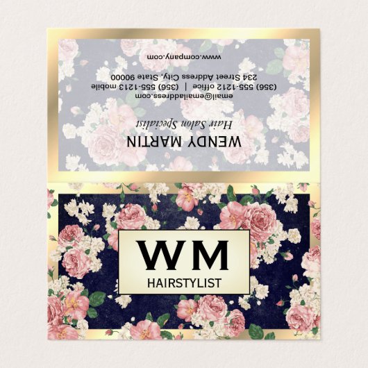 エグゼクティブ金ゴールドフレームブルー石板フローラルパターン 名刺