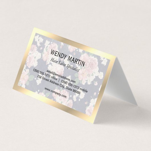 エグゼクティブ金ゴールドフレームブルー石板フローラルパターン 名刺 (裏面)