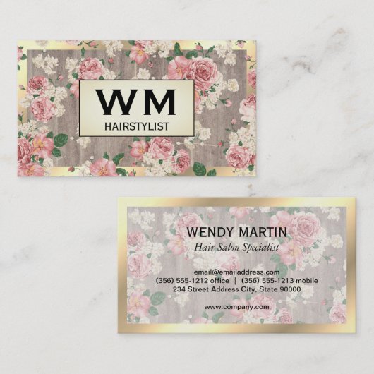 エグゼクティブ金ゴールドフレーム大理石フローラルパターン 名刺 (正面/裏面)