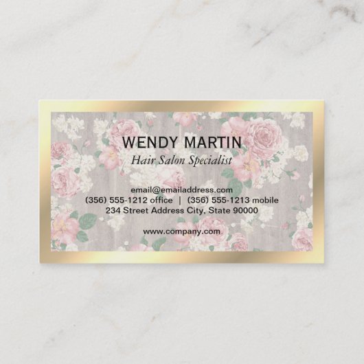 エグゼクティブ金ゴールドフレーム大理石フローラルパターン 名刺 (裏面)