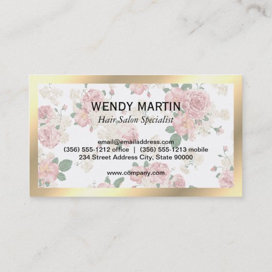 エグゼクティブ金ゴールドフレーム石板フローラルパターン 名刺 (裏面)