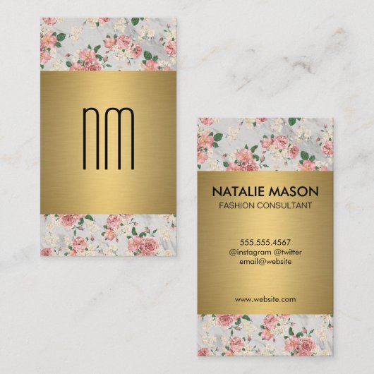 エグゼクティブ金ゴールドフローラルパターンシリーズとモノグラム 名刺 (正面/裏面)