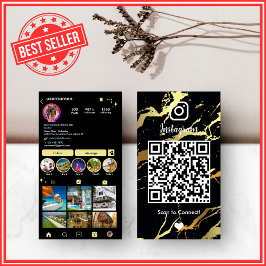 エグゼクティブ ブラック&ゴールド マーブル アゲート Instagram QR 名刺