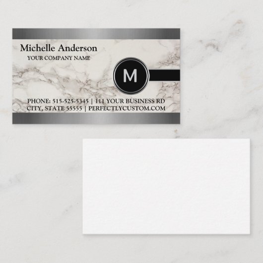 エグゼクパーソナライズされたモダンティブグレイ大理石モノグラム 名刺 (正面/裏面)