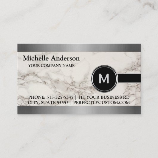 エグゼクパーソナライズされたモダンティブグレイ大理石モノグラム 名刺 (正面)