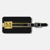 エグゼク男らしティブブラック&シルバーメタルモノグラム ラゲッジタグ (正面横)