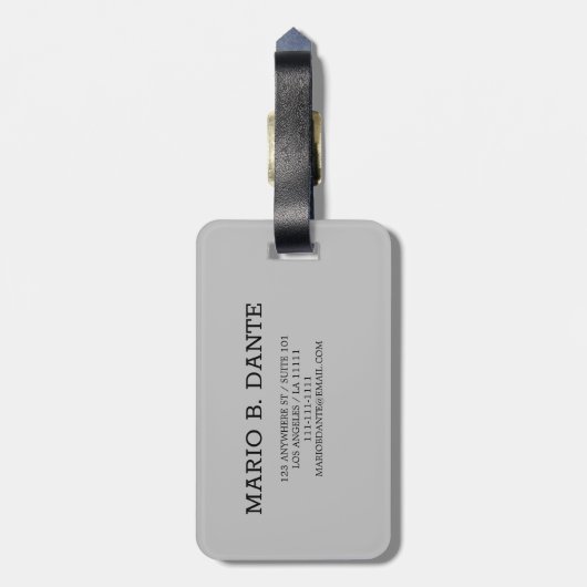 エグゼク男らしティブブラック&シルバーメタルモノグラム ラゲッジタグ (裏面縦)