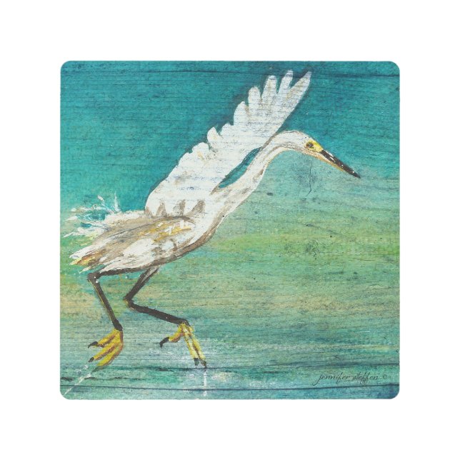 エグレットオンウォーター絵を描アート メタルプリント (正面)