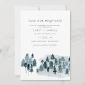 エグレット スレートブルーの水彩画 Save Our New Date ご案内 招待状 (正面)