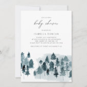 エグレット ラスティック ブルー ウィンター パイン ツリー ベイビー シャワー 招待状 (正面)