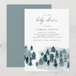 エグレット ラスティック ブルー ウィンター パイン ツリー ベイビー シャワー 招待状