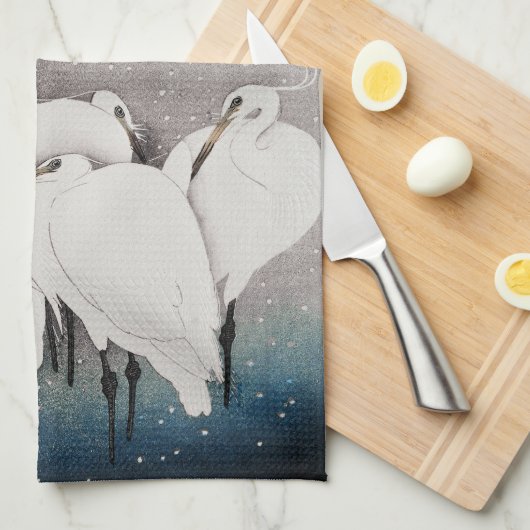 エグレ日本のツコソンクレーン冬の雪 キッチンタオル (四つ折り)