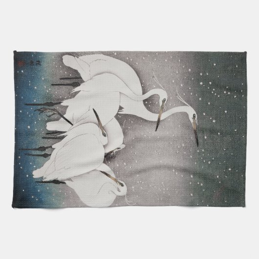 エグレ日本のツコソンクレーン冬の雪 キッチンタオル (横)