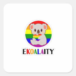 エコアラティ平等ゲイコアラおもしろいベアLGBTレインボ スクエアシール