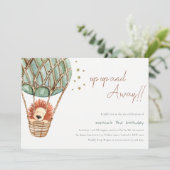 エコグリーンホットエアバルーンライオンキッド誕生日招待状 サンキューカード (スタンド正面)